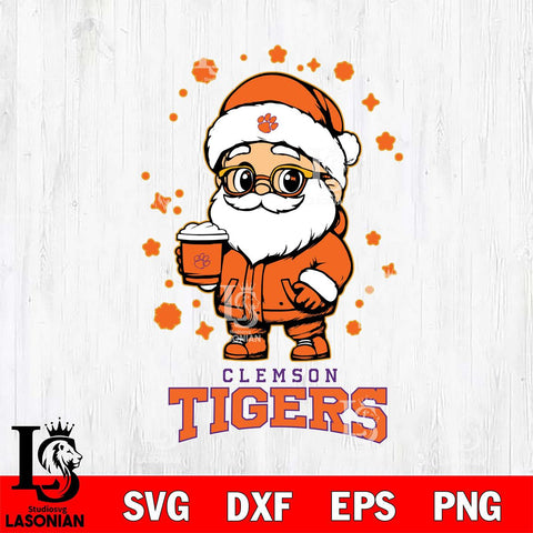 Clemson Tigers Santa Claus Coffe Svg dxf eps png pdf file,NCAA svg,Digital Download,Cricut file