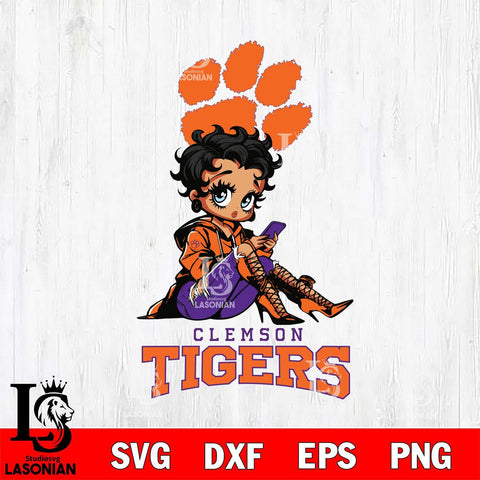 Clemson Tigers Style Black Fan Girl Betty Boop, Svg Eps Dxf Png File, Digital Download