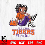 Clemson Tigers #1 Black Fan Girl Betty Boop, Svg Eps Dxf Png File, Digital Download