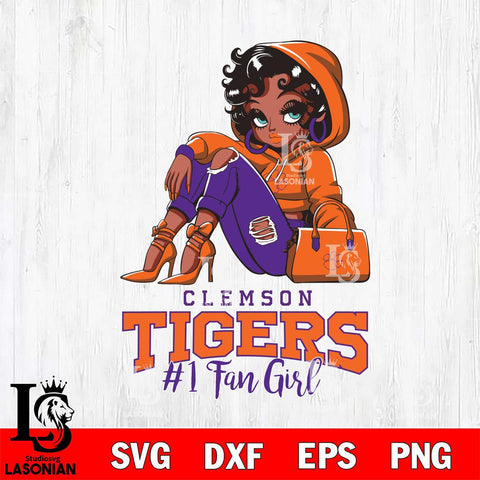 Clemson Tigers #1 beauty Black Fan Girl, Svg Eps Dxf Png File, Digital Download