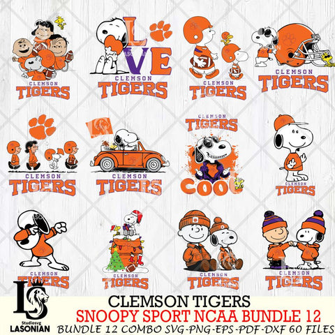 Clemson Tigers  Snoopy NCAA Bundle 12 SVG Svg Eps Dxf Png File, Digital Download