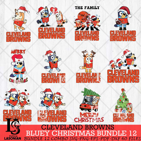 Cleveland Browns Bluey Christmas Holiday Bundle 12 Svg Eps Dxf Png File, Digital Download