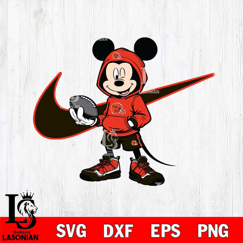 Cleveland Browns Mickey Wearing Hoodie Sport Svg Eps Dxf Png File, Digital Download, Instant Download