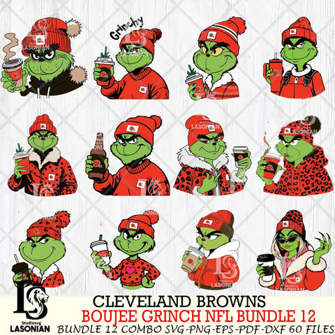 Cleveland Browns  Boujee Grinch NFL Bundle 12 SVG Eps Dxf Png File, Digital Download, Instant Download