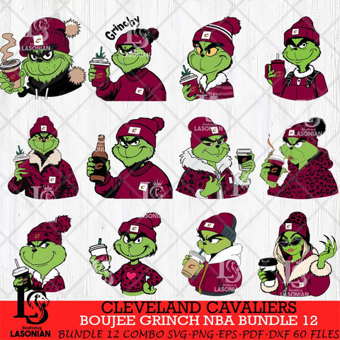 Cleveland Cavaliers Boujee Grinch NBA Bundle 12 SVG Eps Dxf Png File, Digital Download, Instant Download