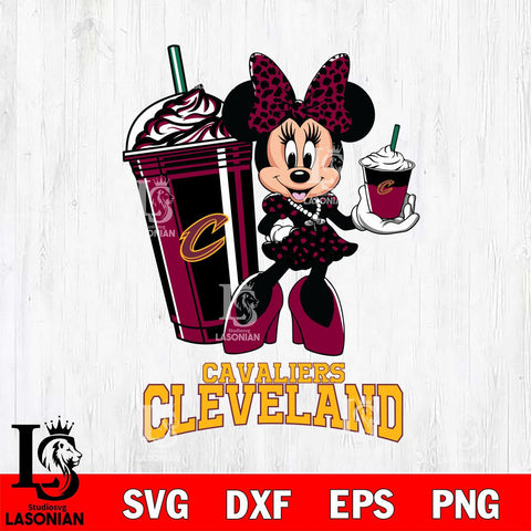 Cleveland Cavaliers Minnie Mouse Fan And Coffee Svg Eps Dxf Png File, Digital Download, Instant Download