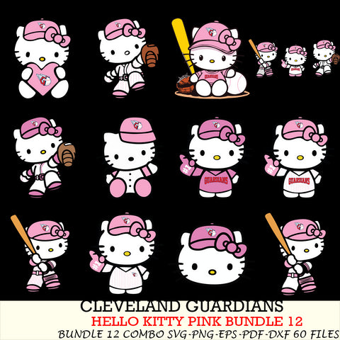 Cleveland Guardians Hello Kitty Pink Bundle 12 SVG Svg Eps Dxf Png File, MLB svg, Digital Download, Instant Download