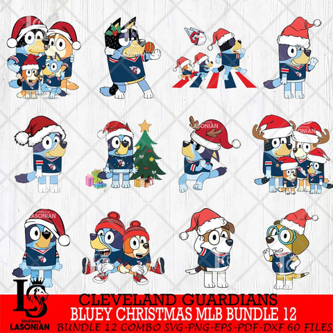 Cleveland Guardians  Bluey Christmas MLB Bundle 12 Svg Eps Dxf Png File, Digital Download, Instant Download