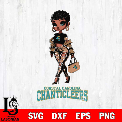 Coastal Carolina Chanticleers Beautiful Black Fan Girl, Svg Eps Dxf Png File, Digital Download