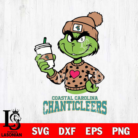 Coastal Carolina Chanticleers Boujee Grinch Heart Christmas Cut Files Cricut, Svg Dxf Eps Png file, Digital download , Silhouette