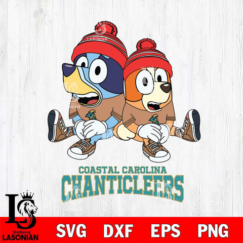 Coastal Carolina Chanticleers Christmas Bluey & Bingo Sit Cut Files,Bluey Cricut,Christmas Svg , Bluey svg , Digital Download, dxf eps png pdf file