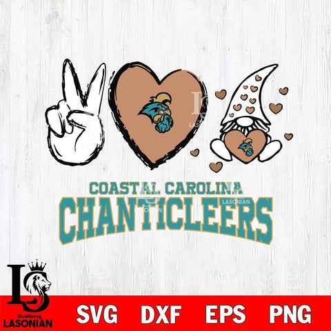 Coastal Carolina Chanticleers Gnomes Peace & Love Svg Eps Dxf Png File, Digital Download, Instant Download