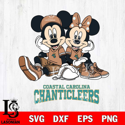 Coastal Carolina Chanticleers Mickey Minnie Mouse Football Sit Svg Eps Dxf Png File, NCAA svg , File Cut , Digital Download , Instant Download, Cut Svg Files