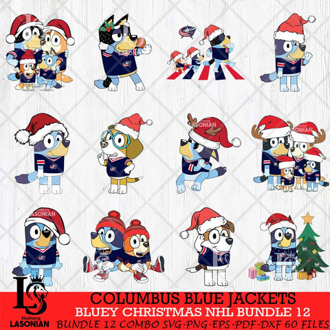 Columbus Blue Jackets Bluey Christmas NHL Bundle 12 Svg Eps Dxf Png File, Digital Download, Instant Download