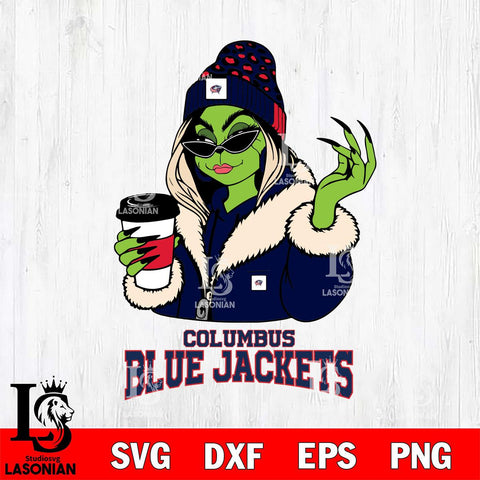 Columbus Blue Jackets Boujee Grinch Girls Christmas Cut Files, Cricut,Christmas Svg Dxf Eps Png file , Digital Download