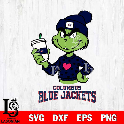 Columbus Blue Jackets Boujee Grinch Heart Christmas Cut Files, Cricut,Christmas Svg Dxf Eps Png file , Digital Download