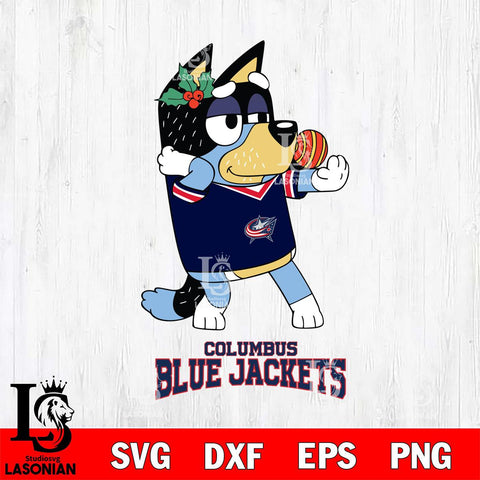 Columbus Blue Jackets Christmas Bluey Bandit Heeler Svg, Christmas Svg , NHL svg , Digital Download, dxf eps png pdf file