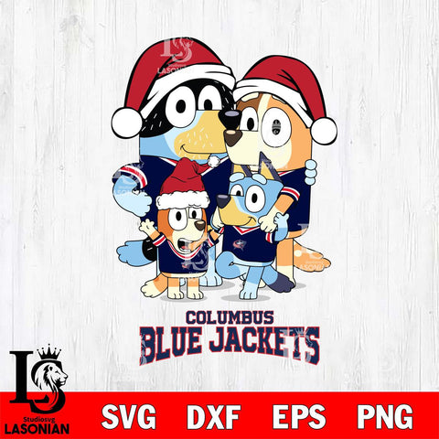 Columbus Blue Jackets Christmas Bluey Family Sport Svg, Christmas Svg , NHL svg , Digital Download, dxf eps png pdf file