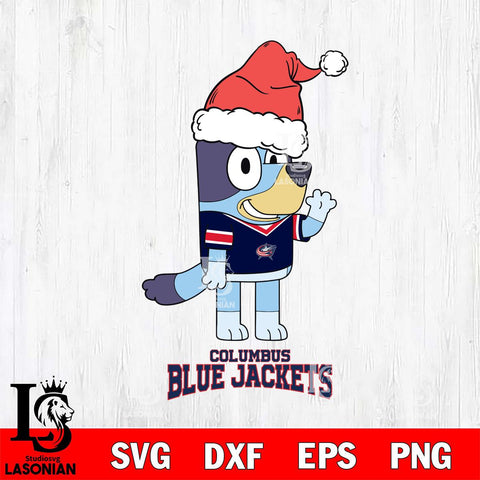 Columbus Blue Jackets Christmas Bluey Say Hi Svg, Christmas Svg , NHL svg , Digital Download, dxf eps png pdf file