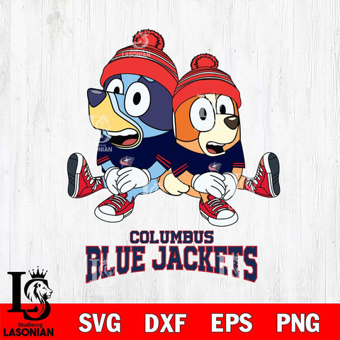 Columbus Blue Jackets Christmas Bluey & Bingo Sit Svg, Christmas Svg , NHL svg , Digital Download, dxf eps png pdf file