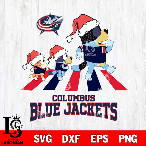 Columbus Blue Jackets Christmas Family Bluey Walking Svg, Christmas Svg , NHL svg , Digital Download, dxf eps png pdf file