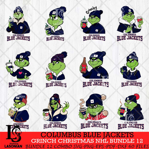 Columbus Blue Jackets Grinch Christmas NHL Bundle 12 Cut Files, Cricut,Christmas Svg Dxf Eps Png file , Digital Download