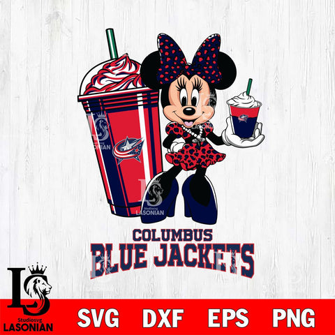 Columbus Blue Jackets Minnie Mouse Fan And Coffee Svg Eps Dxf Png File, Digital Download, Instant Download