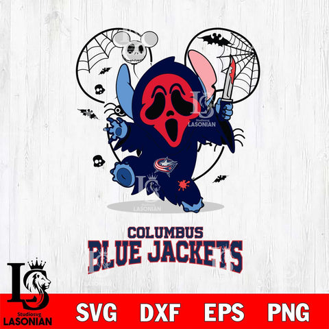 Columbus Blue Jackets Stitch Ghost Face Halloween 2 Svg Eps Dxf Png File, Digital Download, Instant Download