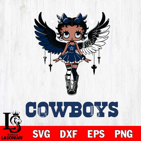 Dallas Cowboys Anglel Black Fan Girl Betty Boop Svg Eps Dxf Png File, Digital Download, Instant Download