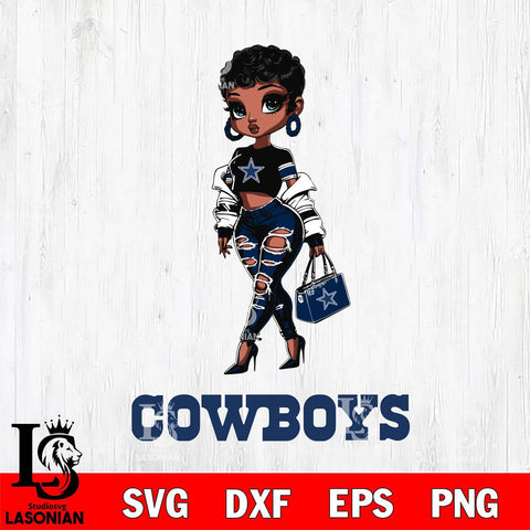 Dallas Cowboys Beautiful Black Fan Girl Svg Eps Dxf Png File, Digital Download, Instant Download