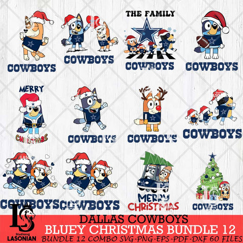 Dallas Cowboys Bluey Christmas Holiday Bundle 12 Svg Eps Dxf Png File, Digital Download