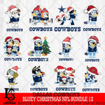 Dallas Cowboys Bluey Christmas NFL Bundle 12 Svg Eps Dxf Png File,Cut Svg Files, Digital File, Sublimation