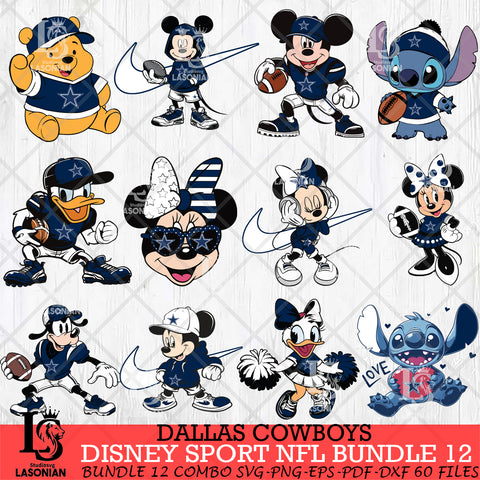 Dallas Cowboys Disney NFL Bundle 12 Svg Eps Dxf Png File, Digital Download, Instant Download