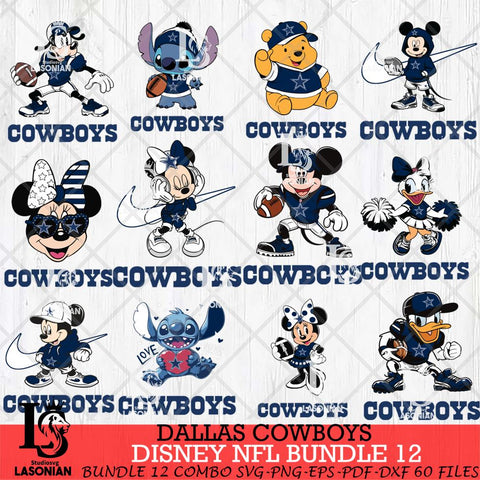 Dallas Cowboys Disney NFL Bundle Svg PNG 12 Svg Eps Dxf Png File, Digital Download