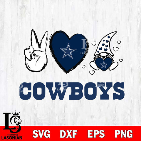 Dallas Cowboys Gnomes Peace & Love Svg Eps Dxf Png File, Digital Download, Instant Download