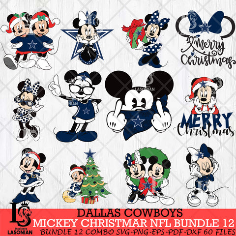 Dallas Cowboys MICKEY CHRISTMAS NFL Bundle 12 Svg Eps Dxf Png File, Digital Download, Instant Download