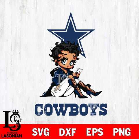 Dallas Cowboys Style Black Fan Girl Betty Boop Svg Eps Dxf Png File, Digital Download, Instant Download