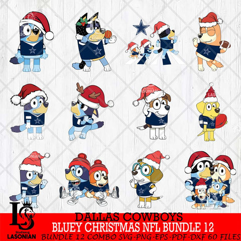 Dallas Cowboys  Bluey Christmas NFL Bundle 12 SVG Svg Eps Dxf Png File, Digital Download, Instant Download