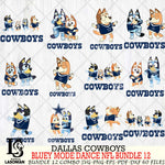 Dallas Cowboys  Bluey Dance NFL Bundle 12 SVG Eps Dxf Png File, Digital Download, Instant Download