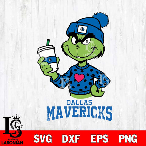 Dallas Mavericks Boujee Grinch Heart Christmas Cut Files Cricut, Svg Dxf Eps Png file , Silhouette