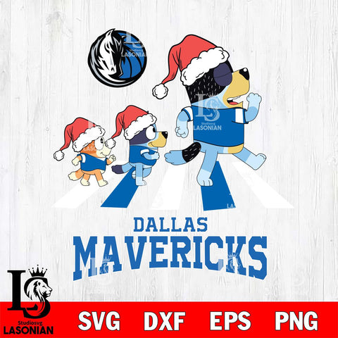 Dallas Mavericks Christmas Family Bluey Walking Svg , Christmas Svg , Bluey svg , Digital Download, dxf eps png pdf file