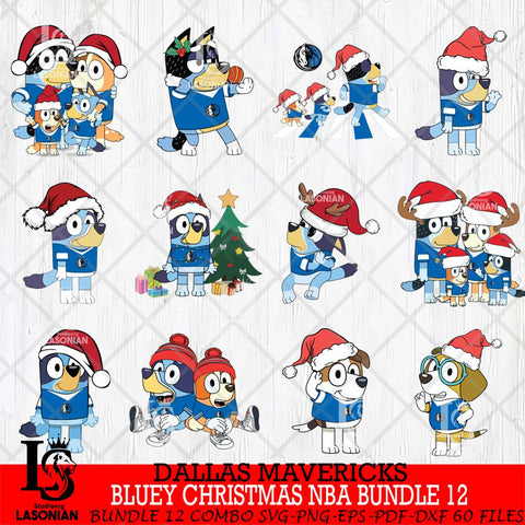 Dallas Mavericks  Bluey Christmas NBA Bundle 12 Svg Eps Dxf Png File, Digital Download, Instant Download