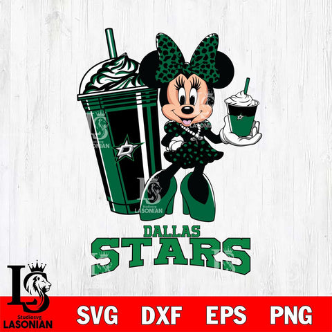 Dallas Stars Minnie Mouse Fan And Coffee Svg Eps Dxf Png File, Digital Download, Instant Download