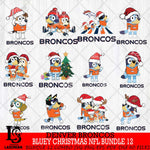 Denver Broncos Bluey Christmas NFL Bundle 12 Svg Eps Dxf Png File,Cut Svg Files, Digital File, Sublimation