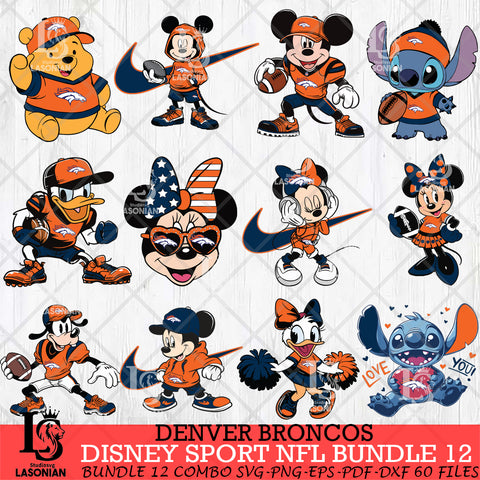 Denver Broncos Disney NFL Bundle 12 Svg Eps Dxf Png File, Digital Download, Instant Download