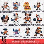 Denver Broncos Disney NFL Bundle Svg PNG 12 Svg Eps Dxf Png File, Digital Download