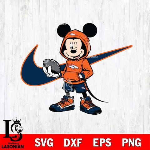 Denver Broncos Mickey Wearing Hoodie Sport Svg Eps Dxf Png File, Digital Download, Instant Download