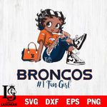 Denver Broncos #1 Black Fan Girl Betty Boop Svg Eps Dxf Png File, Digital Download, Instant Download