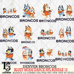 Denver Broncos  Bluey Dance NFL Bundle 12 SVG Eps Dxf Png File, Digital Download, Instant Download