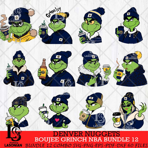 Denver Nuggets Boujee Grinch NBA Bundle 12 SVG Eps Dxf Png File, Digital Download, Instant Download